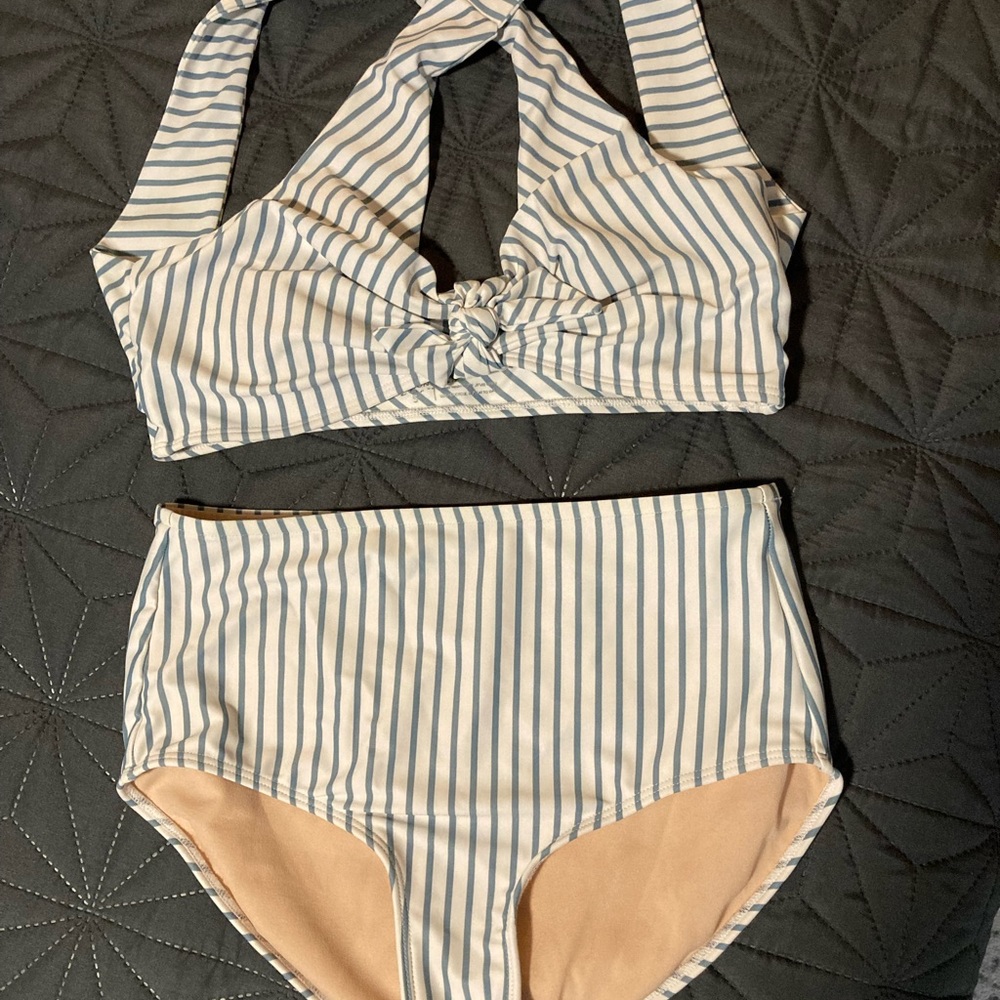Albion fit breezy strip top knot top and high waisted bottom